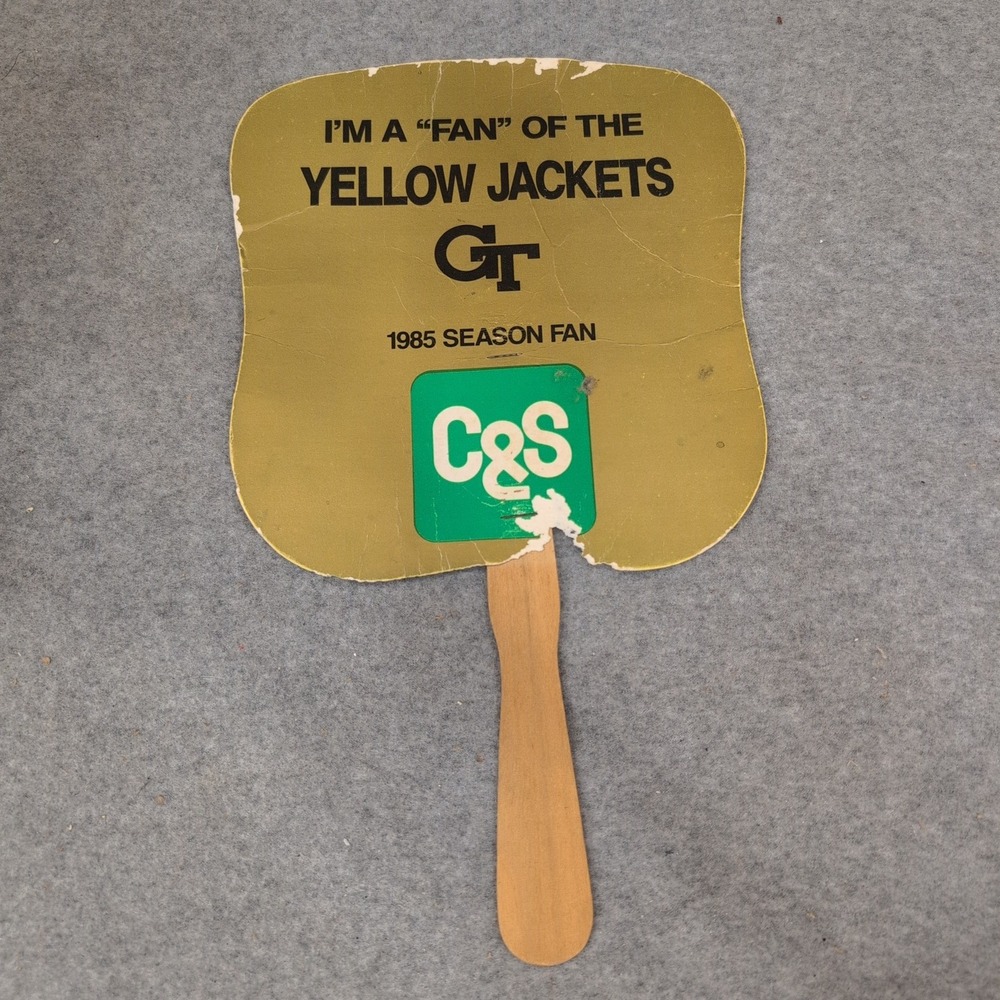 Vintage 1985 Georgia Tech Yellow Jackets GT Season Hand Fan C&S Bank Gold